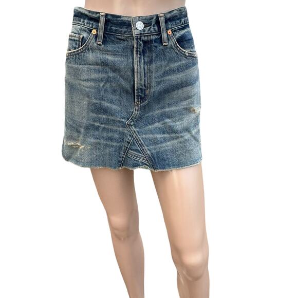 New Citizens of Humanity Blue Dirty Wash Distressed Cutoff Jean Mini Skirt Sz 27 - Picture 1 of 11